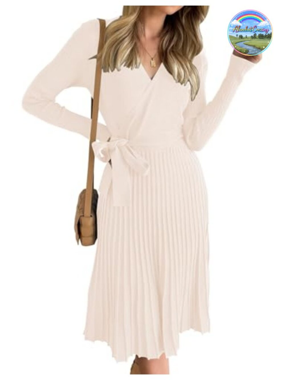 ZESICA Women's Long Sleeve Wrap Midi Sweater Dress Ribbed Knit Belted